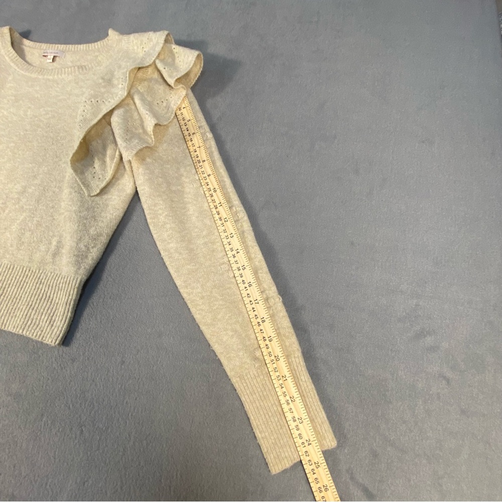 Skies Are Blue Women’s Soft Beige/Oatmeal Sweater with Ruffle Long Sleeve,size S - Picture 11 of 11